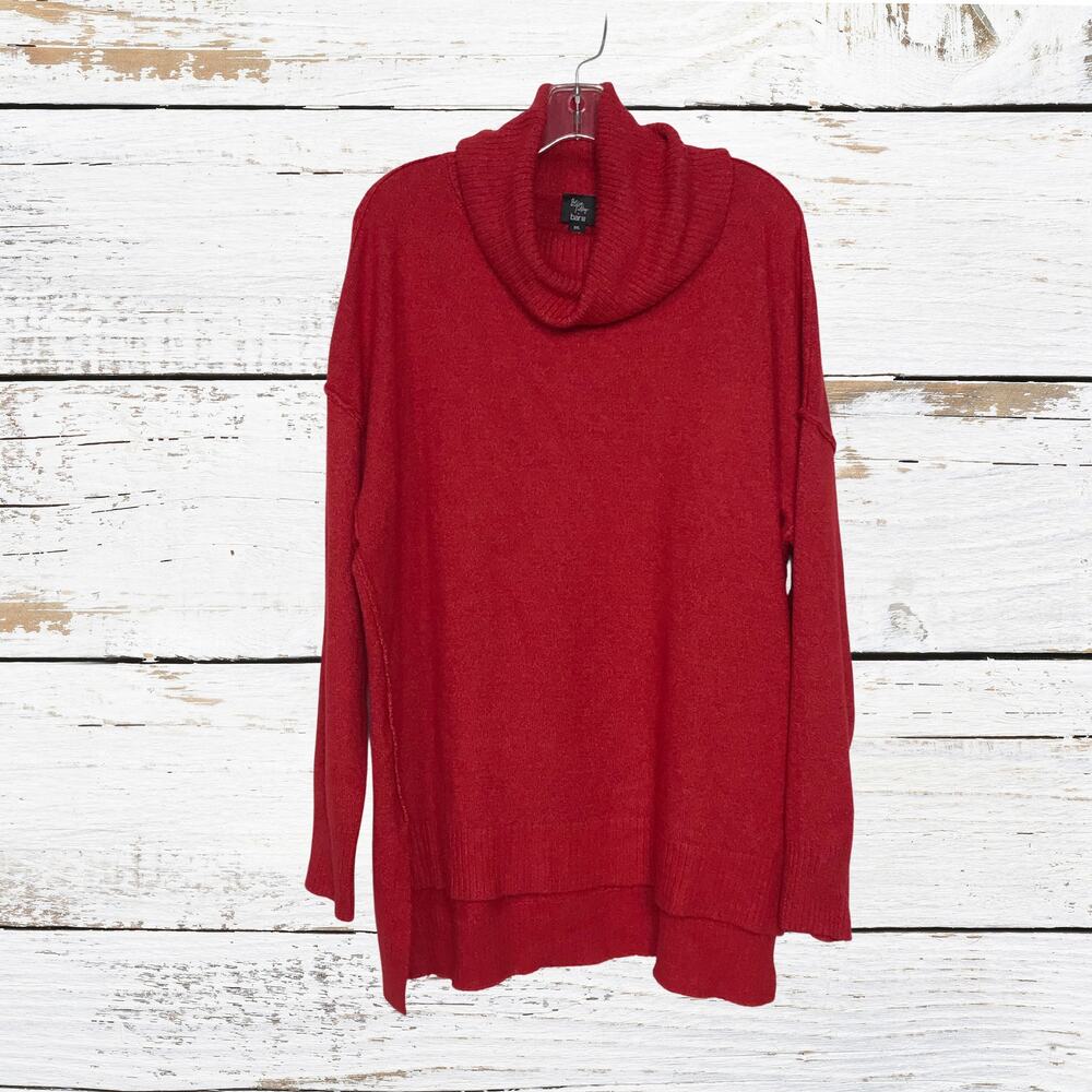 Bar III Becca Tilley Long Sleeve Turtleneck Relaxed Fit Hi Low Sweater Red XXL